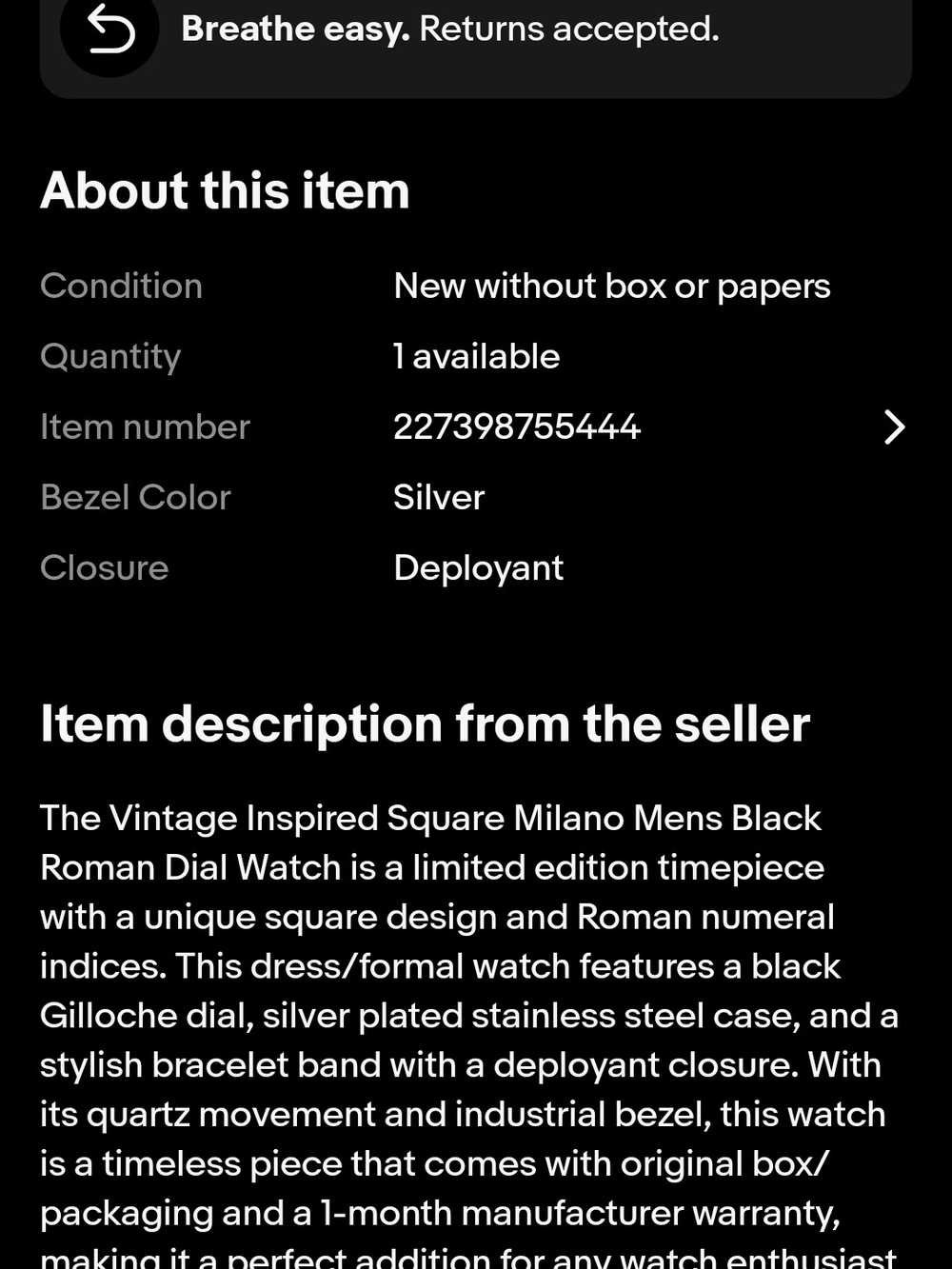 Milano Black Dial Square Men's Watch with Silver Case
